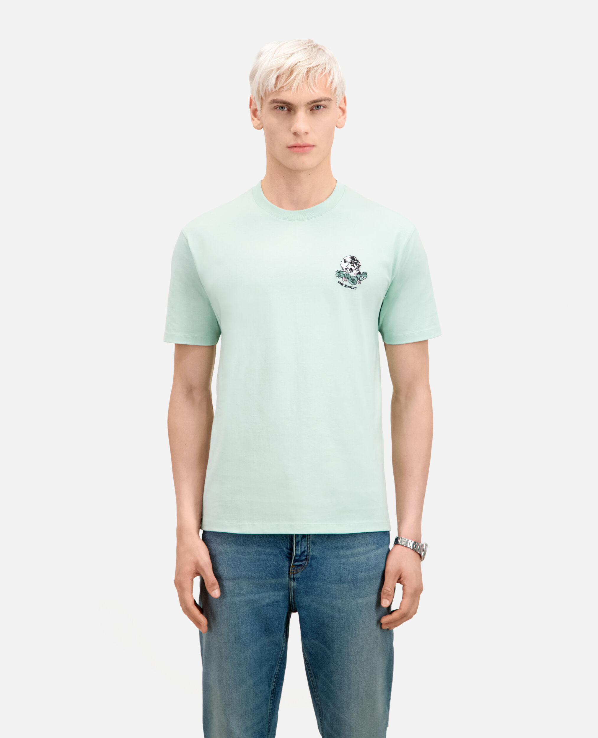 Grünes T-Shirt Herren mit Vintage-Skull-Stickerei, OCEAN, hi-res image number null
