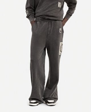 The Kooples HOMME BLACK WASHED bas de jogging droit avec patchs noir
