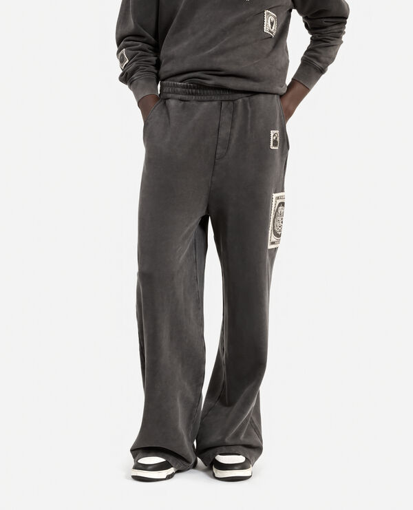 The Kooples MEN BLACK WASHED straight jogging bottoms with black patches