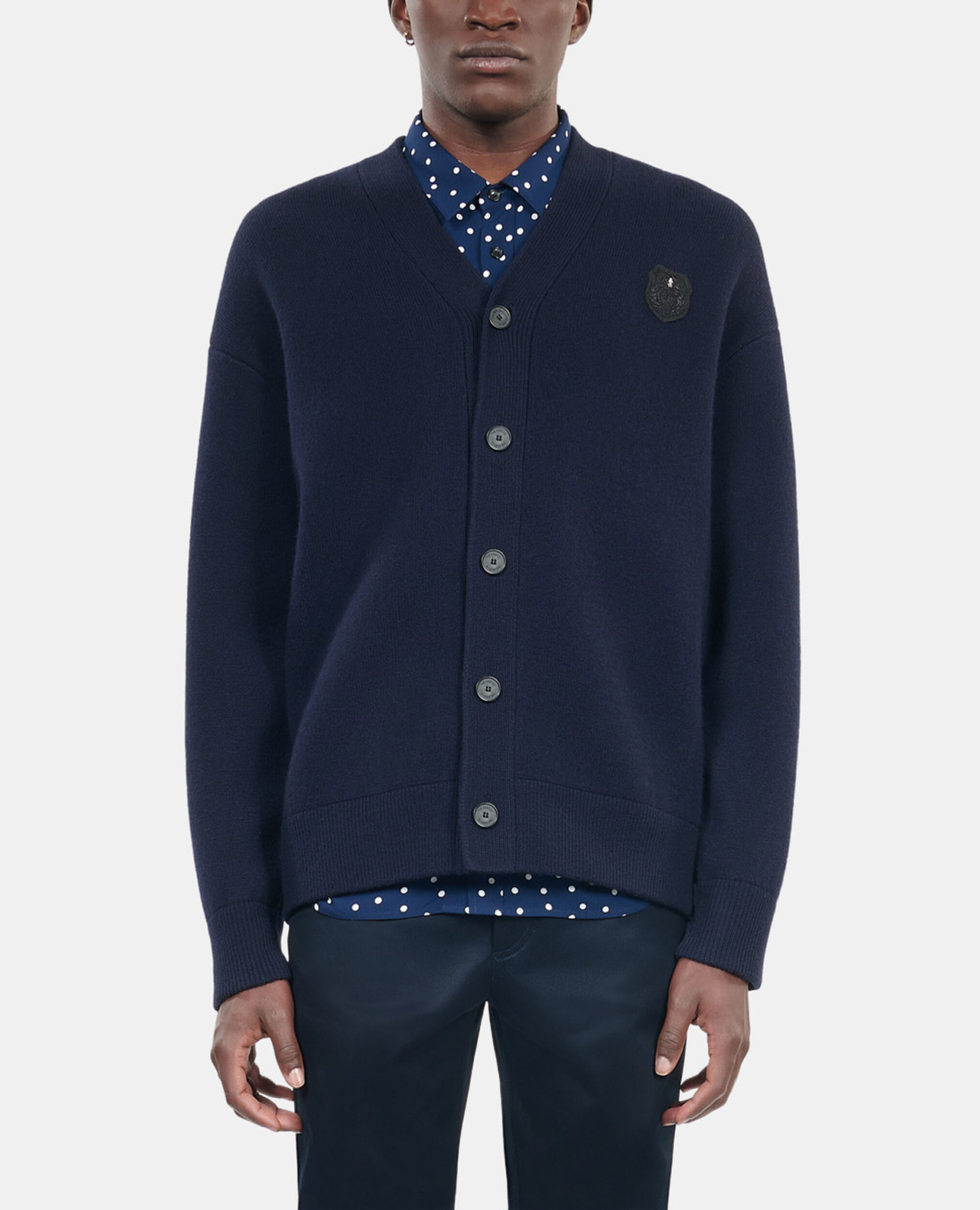 Navy blue wool cardigan, NAVY, hi-res image number null
