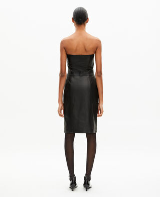 The Kooples WOMEN BLACK short strapless black leather dress