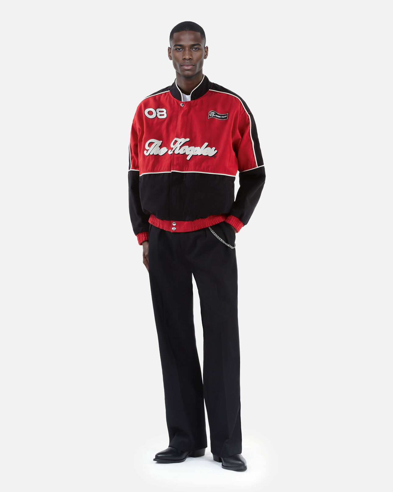 The Kooples HOMME BLACK - RED blouson style veste de course noir et rouge
