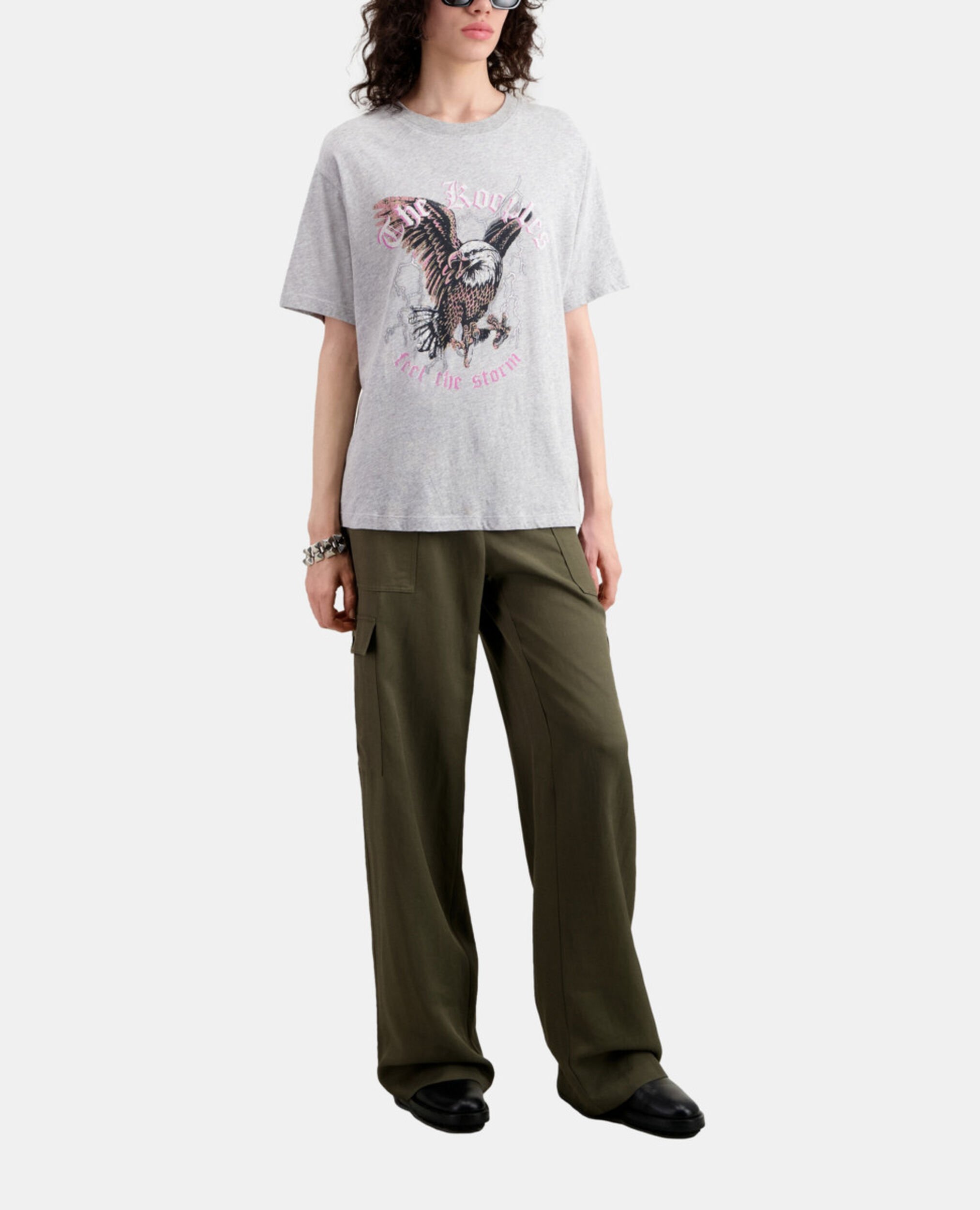 Grey t-shirt with Feel the storm serigraphy, GRIS CLAIR, hi-res image number null