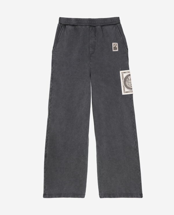 The Kooples MEN BLACK WASHED straight jogging bottoms with black patches