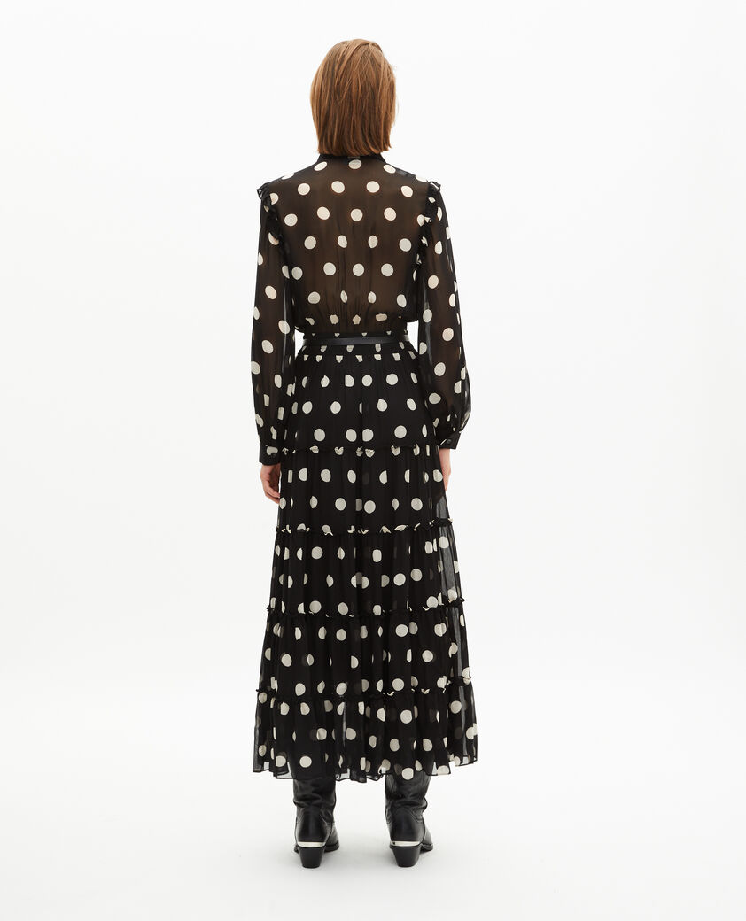 The Kooples FEMME BLACK WHITE robe longue &agrave; pois noire