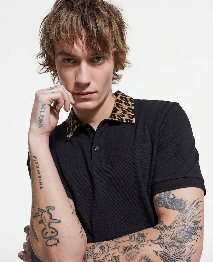 polo with leopard print collar