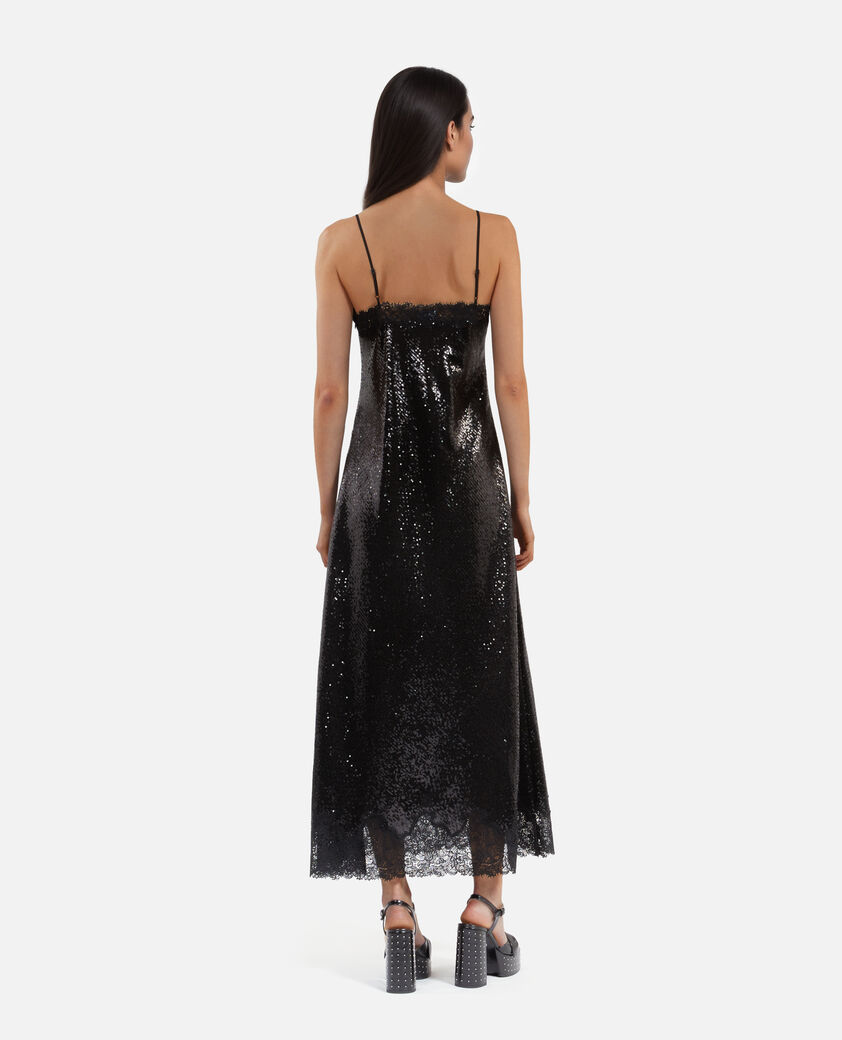 The Kooples FEMME BLACK robe nuisette longue à sequins noire