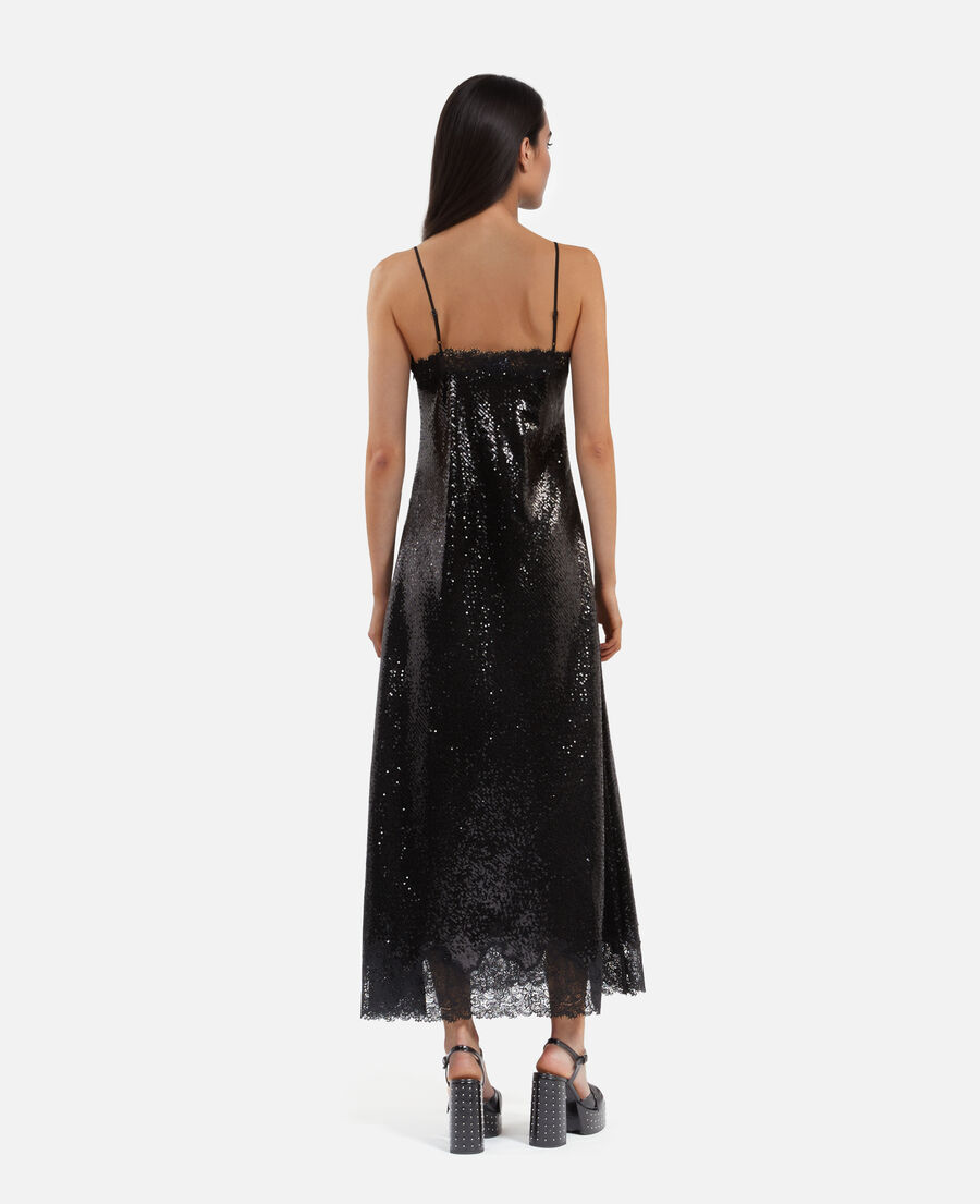 The Kooples WOMEN BLACK black sequinned long babydoll dress