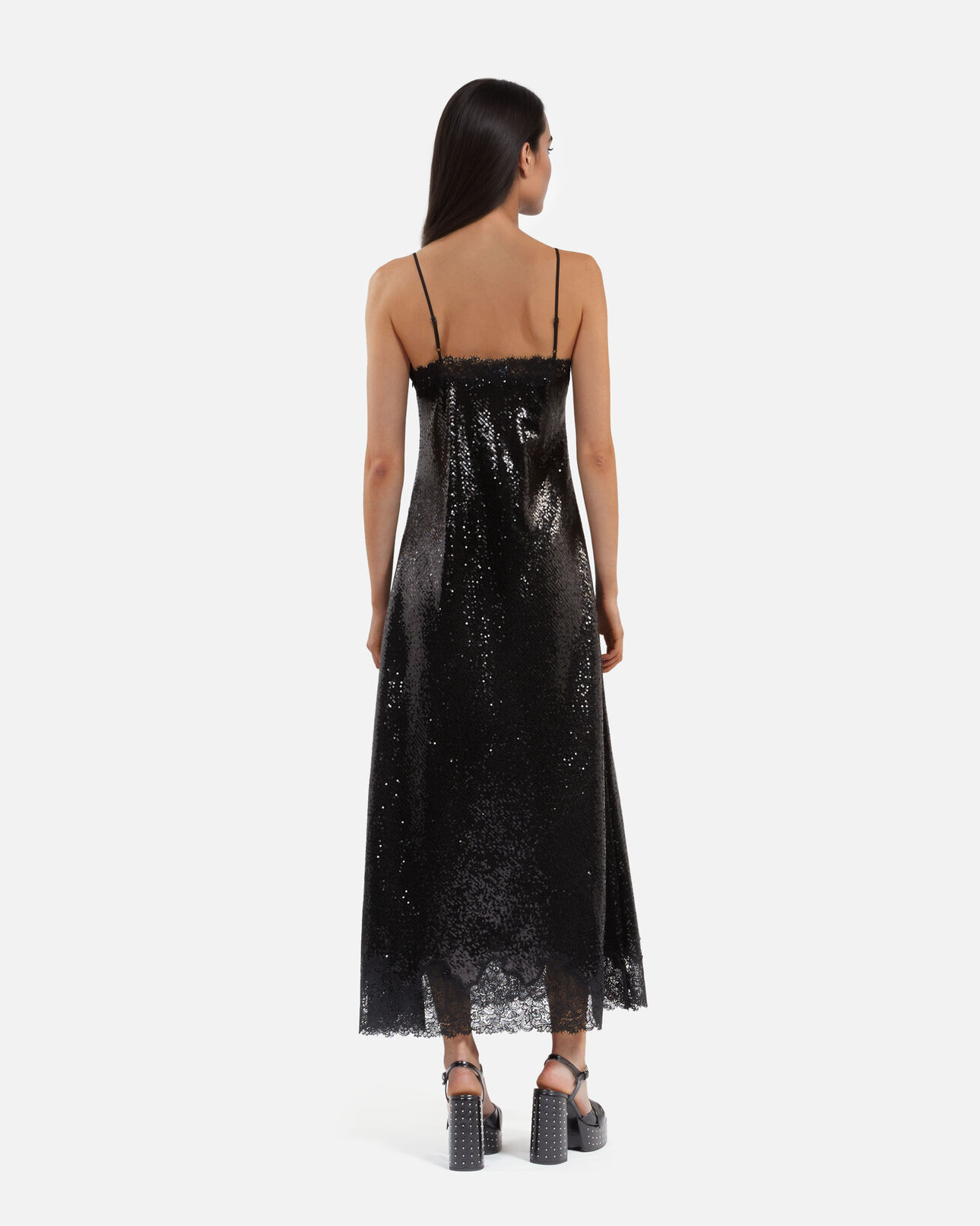 The Kooples WOMEN BLACK black sequinned long babydoll dress