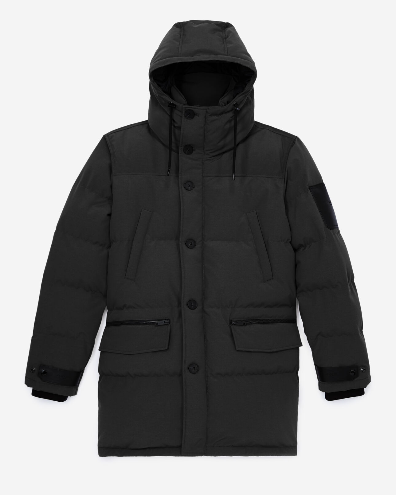 The Kooples HOMME BLACK parka coton noire matelassée détail cuir
