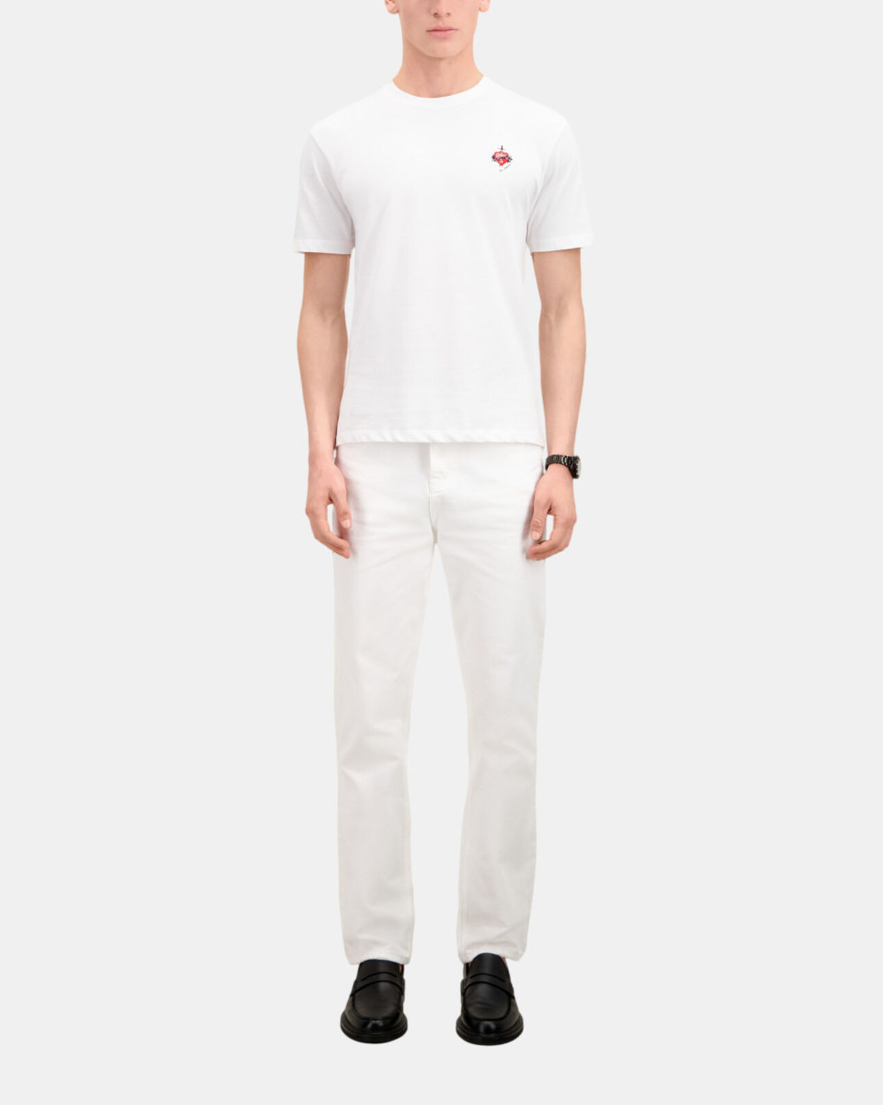 The Kooples MEN WHITE men's white t-shirt with dagger through heart embroidery
