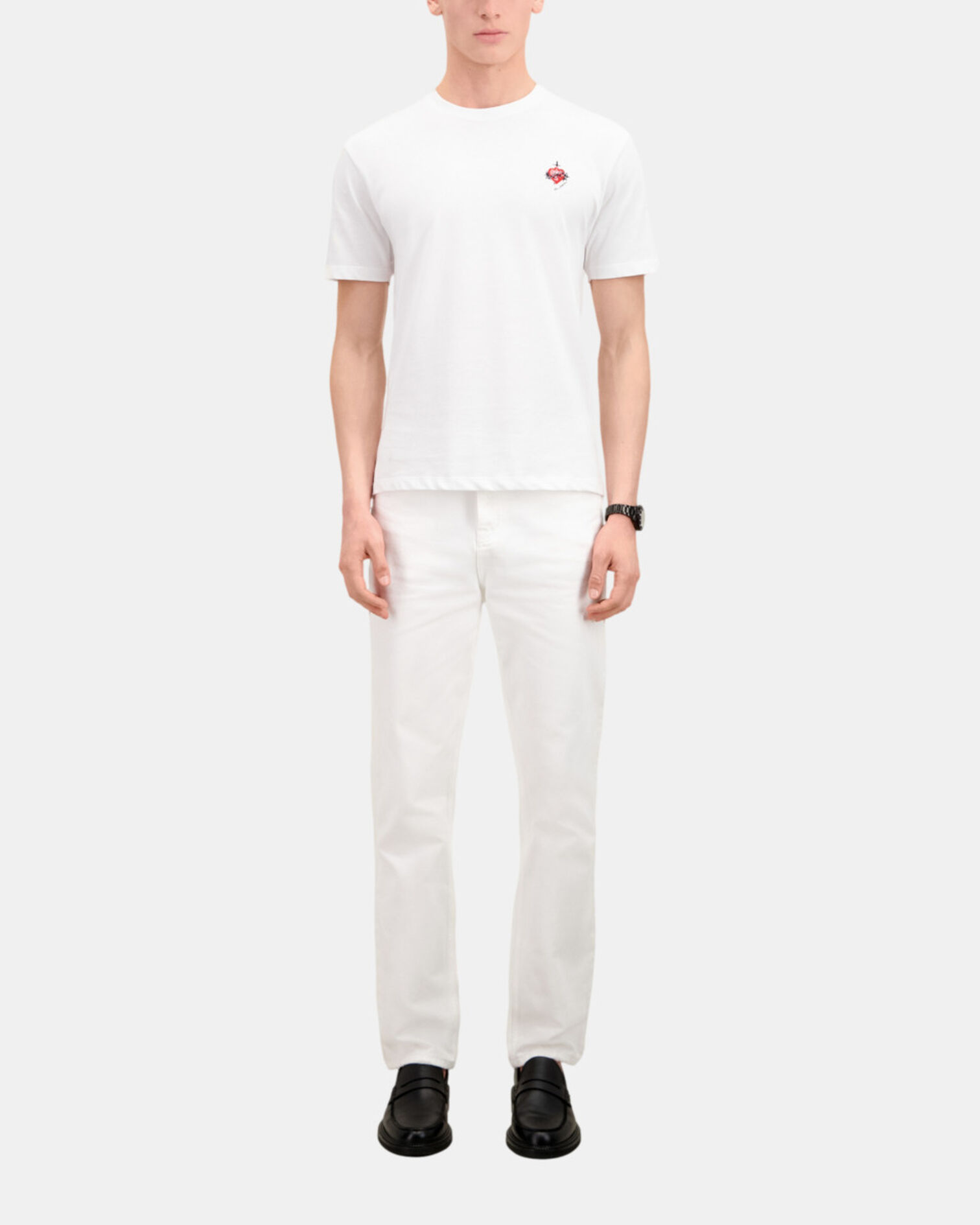 Men's white t-shirt with dagger through heart embroidery, WHITE, hi-res image number null