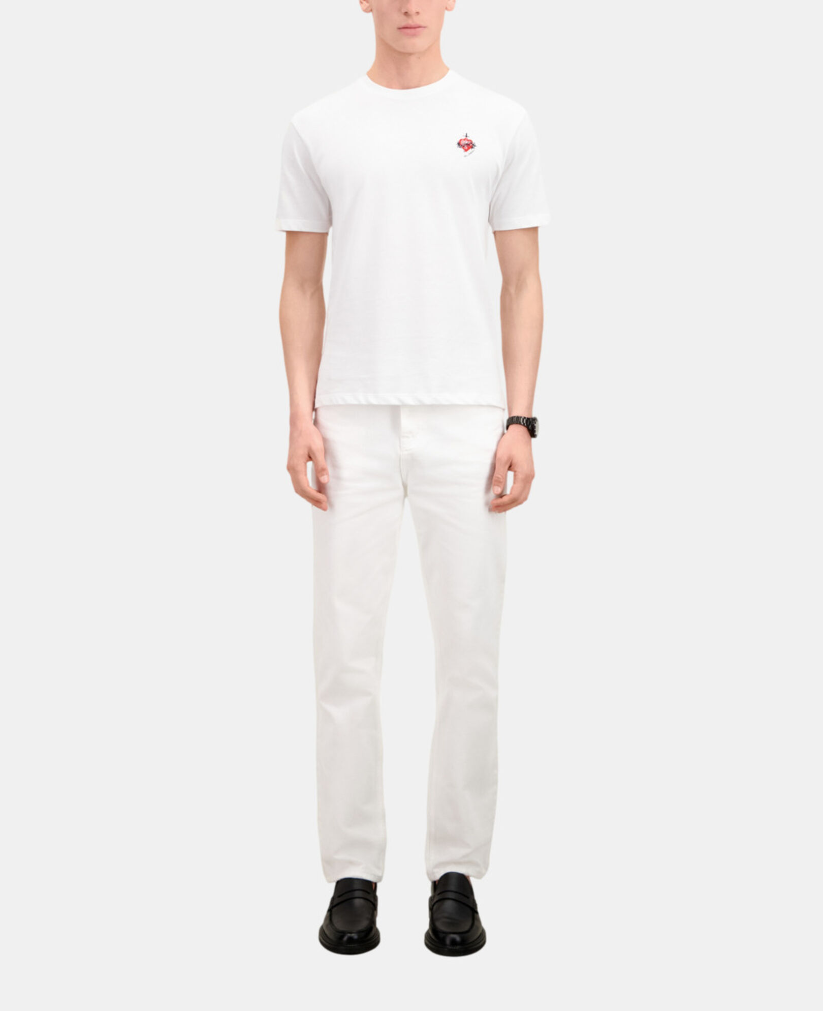 The Kooples MEN WHITE men's white t-shirt with dagger through heart embroidery