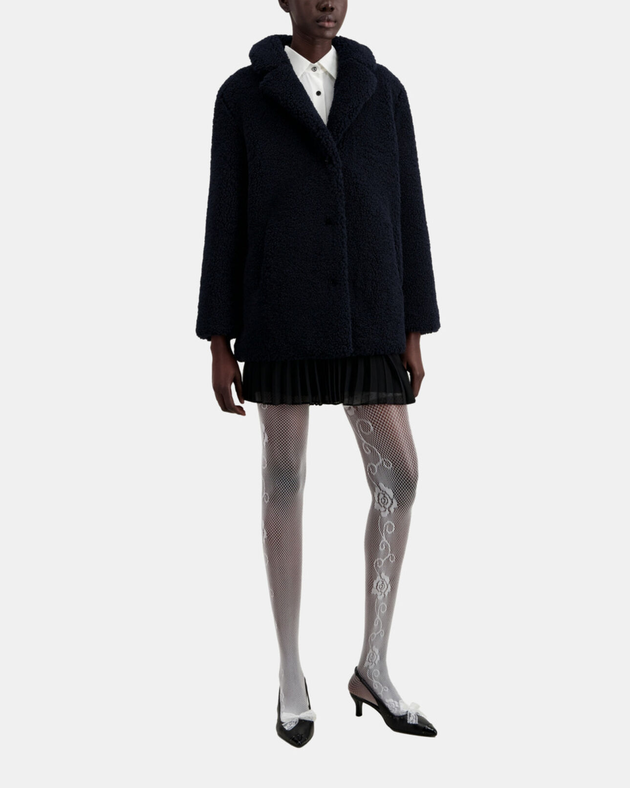 The Kooples FEMME NAVY manteau bleu marine court imitation laine de mouton