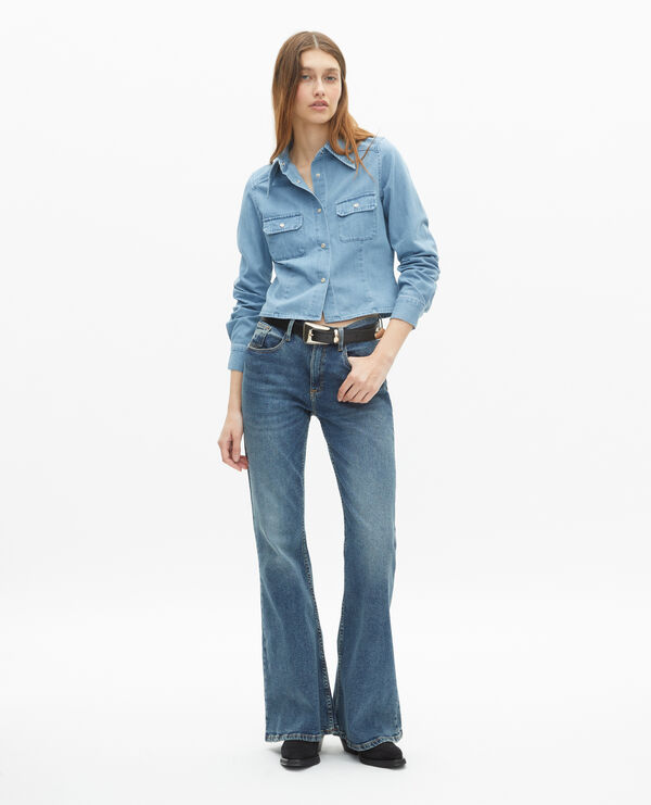 The Kooples WOMEN BLACK black leather gold western buckle belt