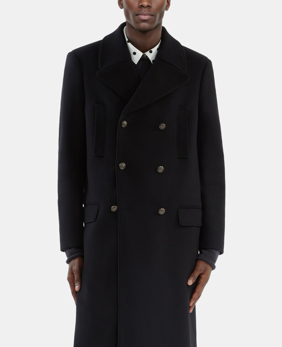 The Kooples HOMME BLACK manteau long en laine m&eacute;lang&eacute;e noire
