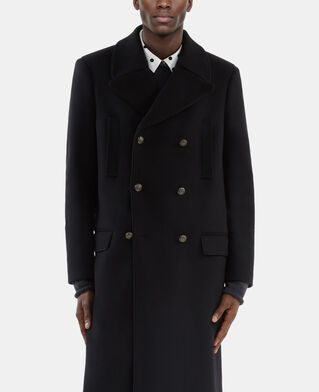 The Kooples HOMME BLACK manteau long en laine m&eacute;lang&eacute;e noire