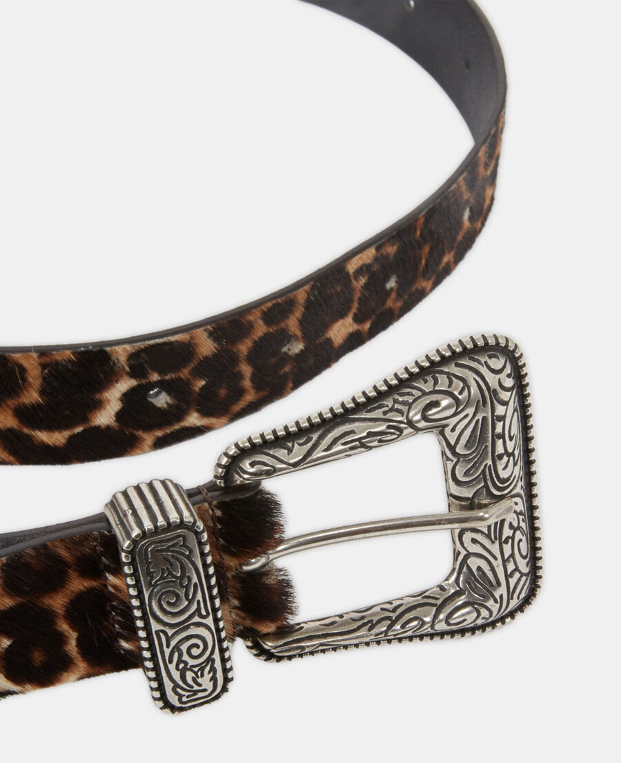 thin leopard print leather belt
