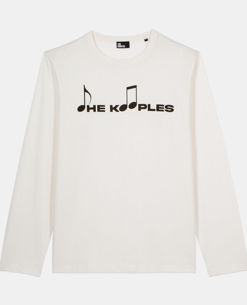 The Kooples HOMME ECRU t-shirt manches longues à serigraphie blanc