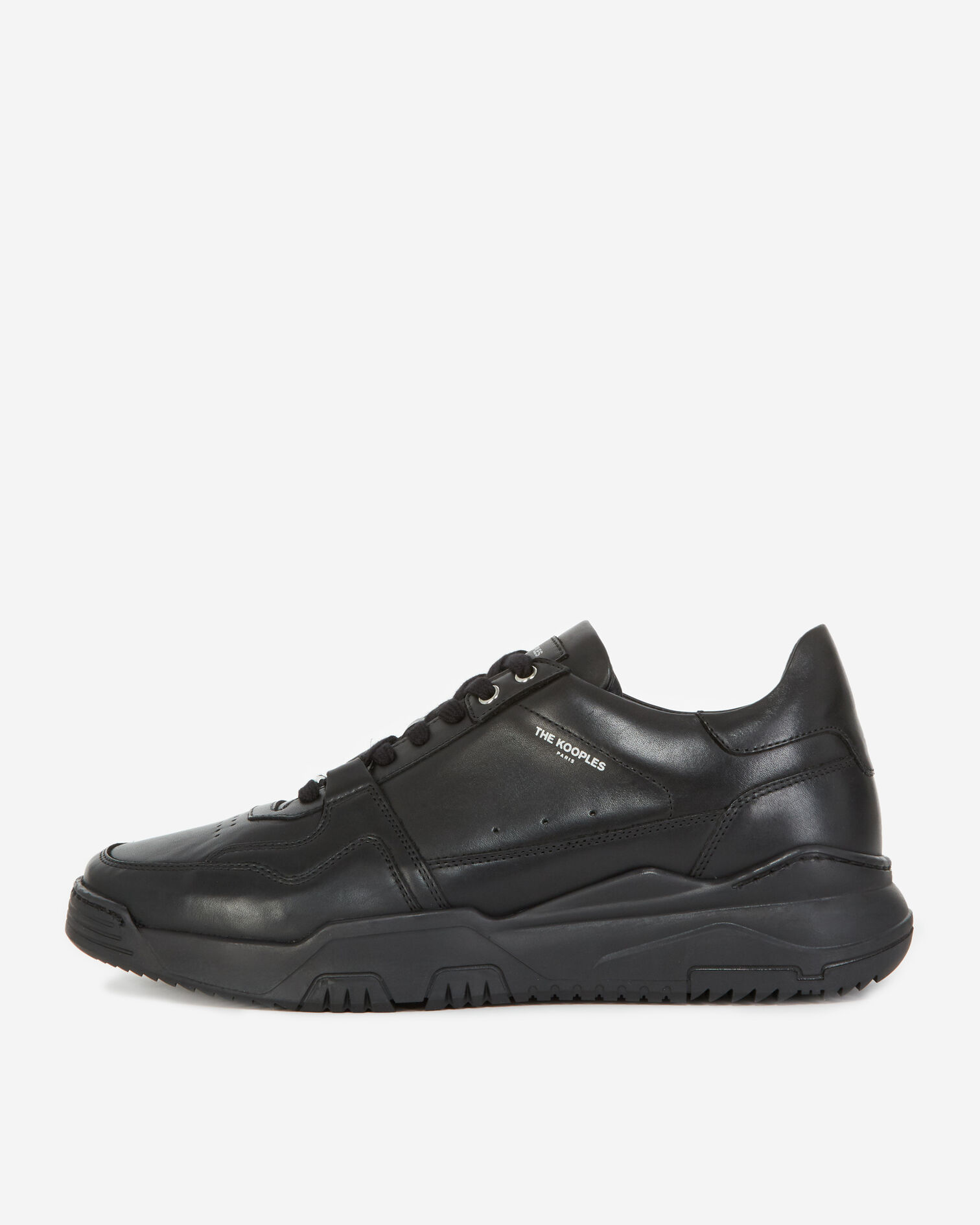 Black leather sneakers with cut-outs, BLACK, hi-res image number null