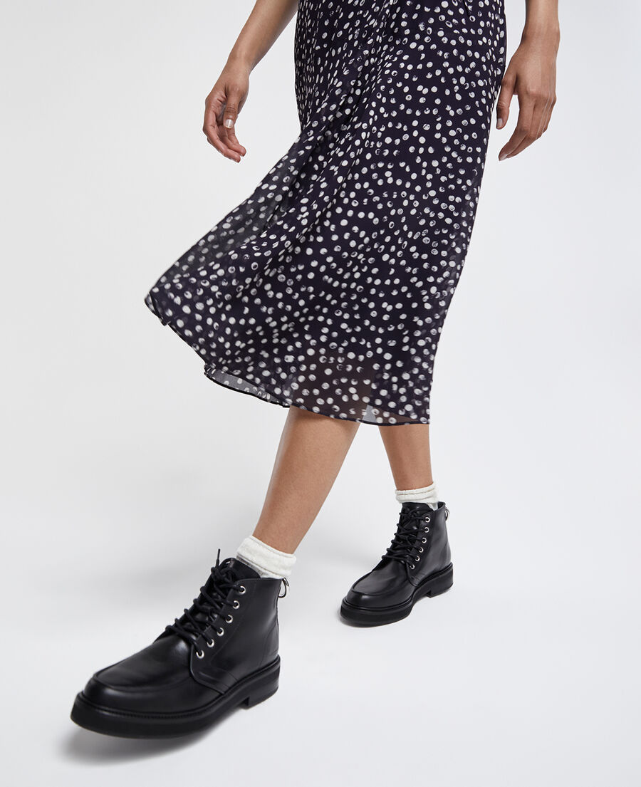 chunky smooth black leather ankle boots