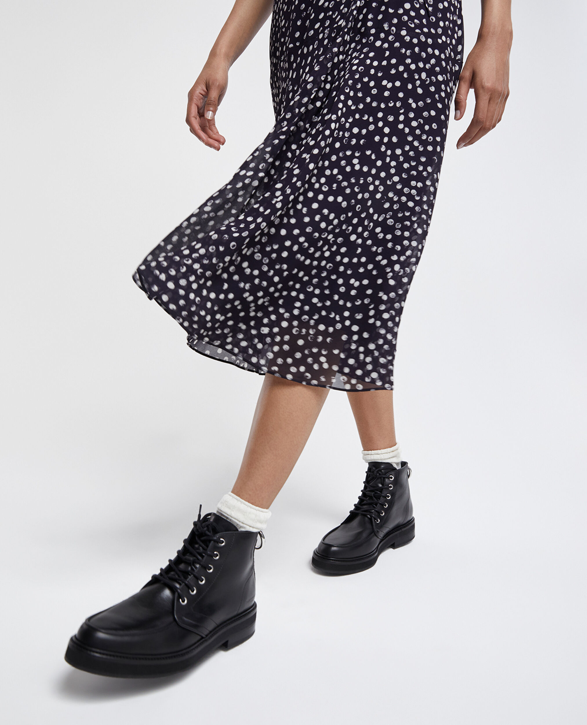 Chunky smooth black leather ankle boots, BLACK, hi-res image number null