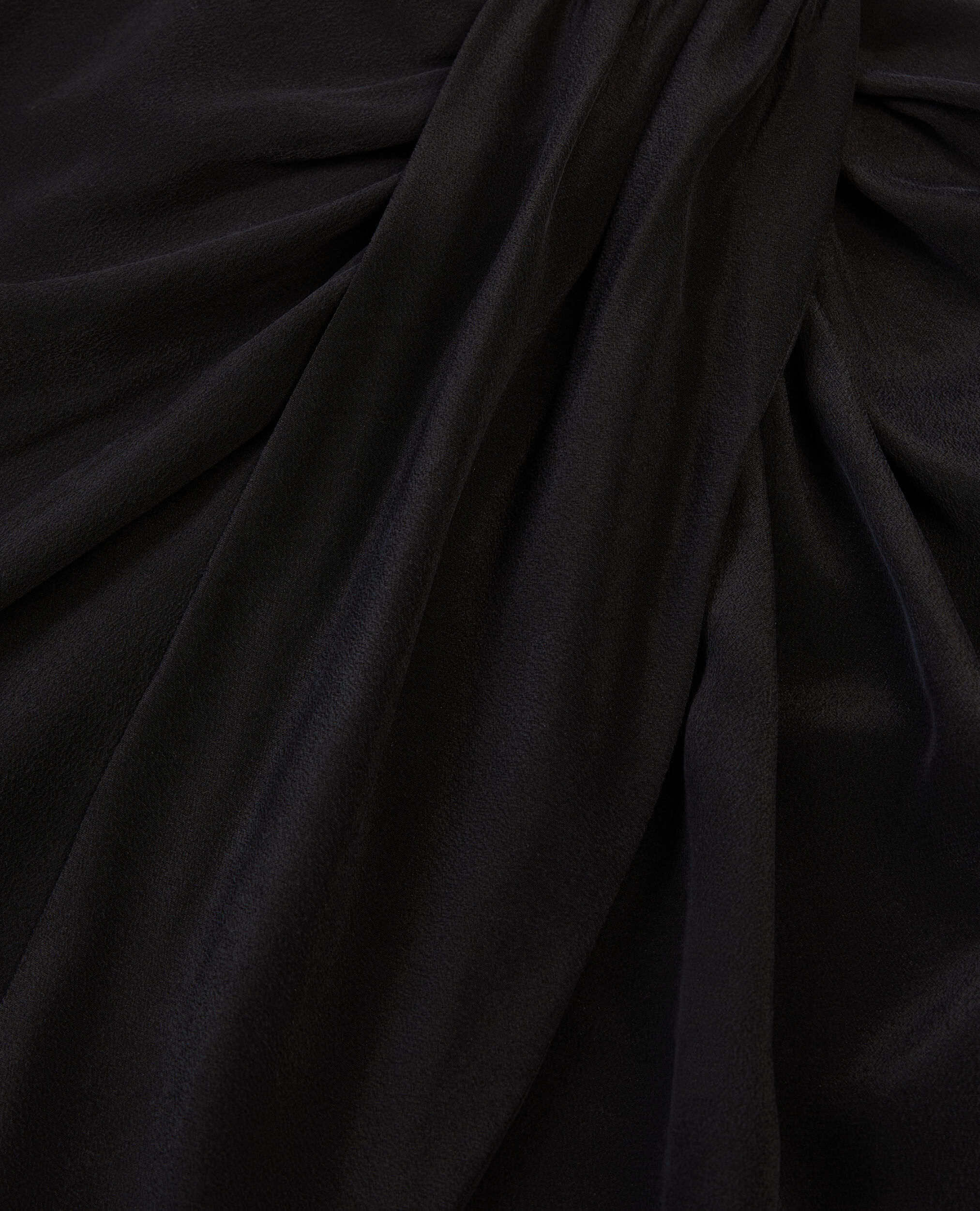 Short black draped washed silk skirt, BLACK, hi-res image number null
