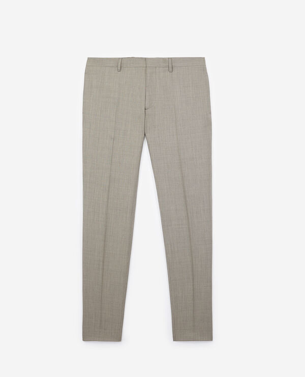 slim-fit beige wool suit trousers