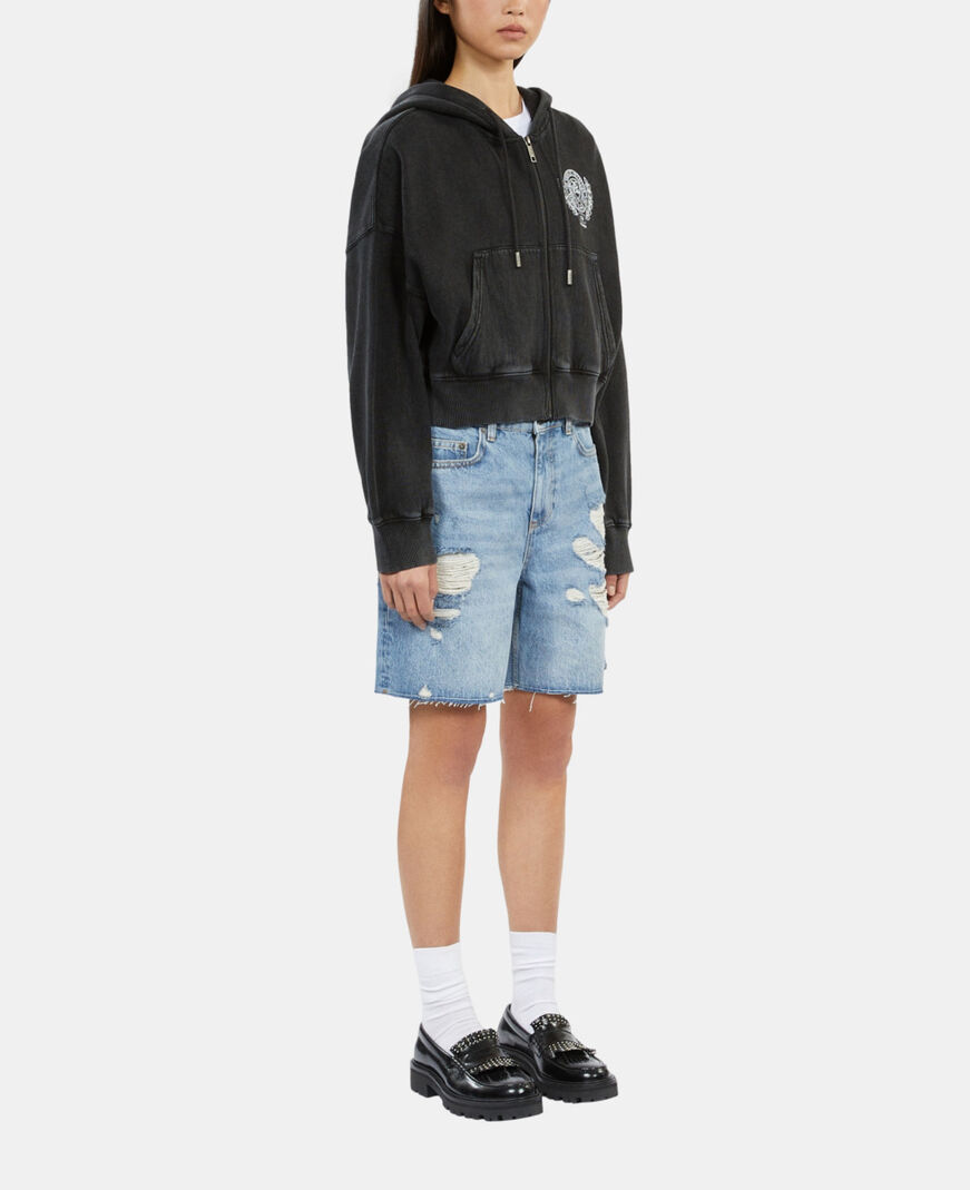 The Kooples MUJER BLACK WASHED sudadera blason negra capucha