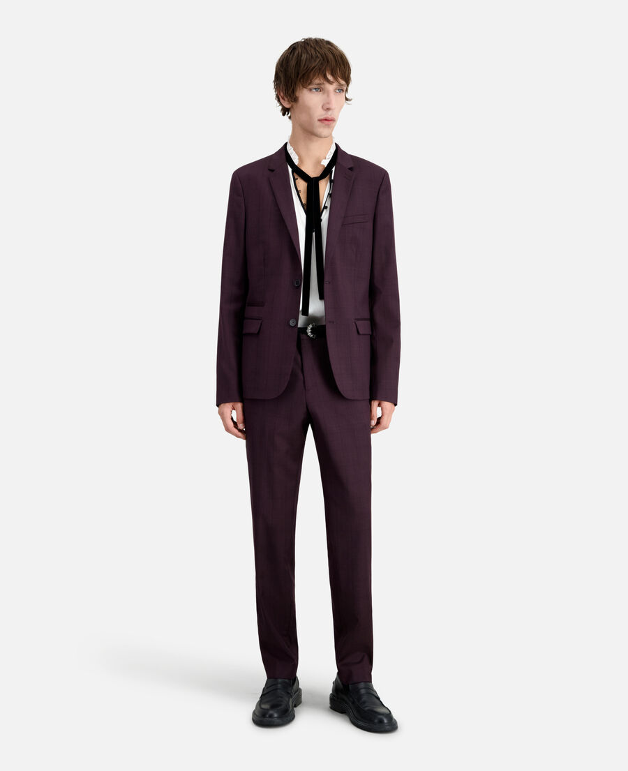 Burgundy checked wool suit jacket | The Kooples - US