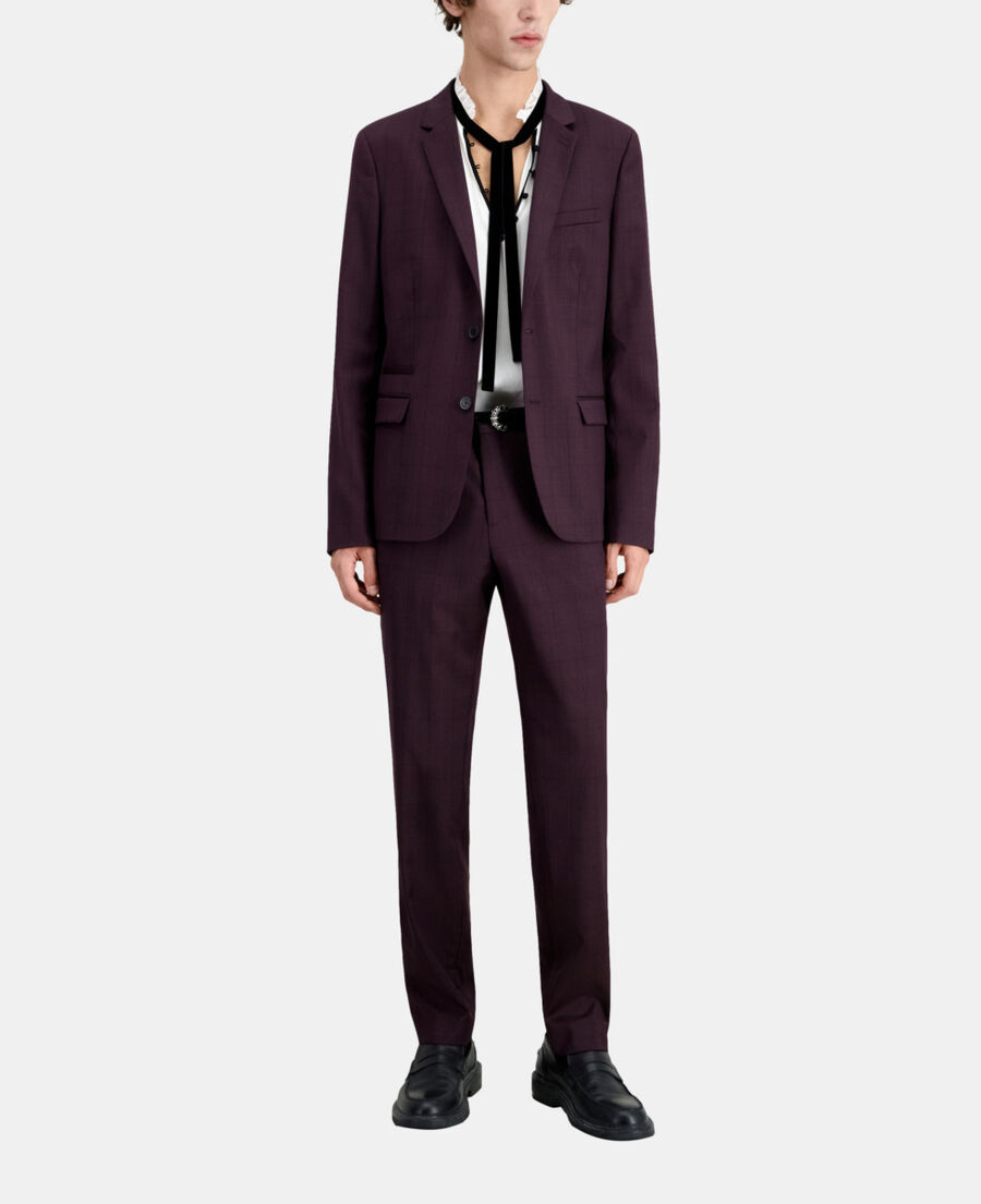 burgundy checked wool suit jacket