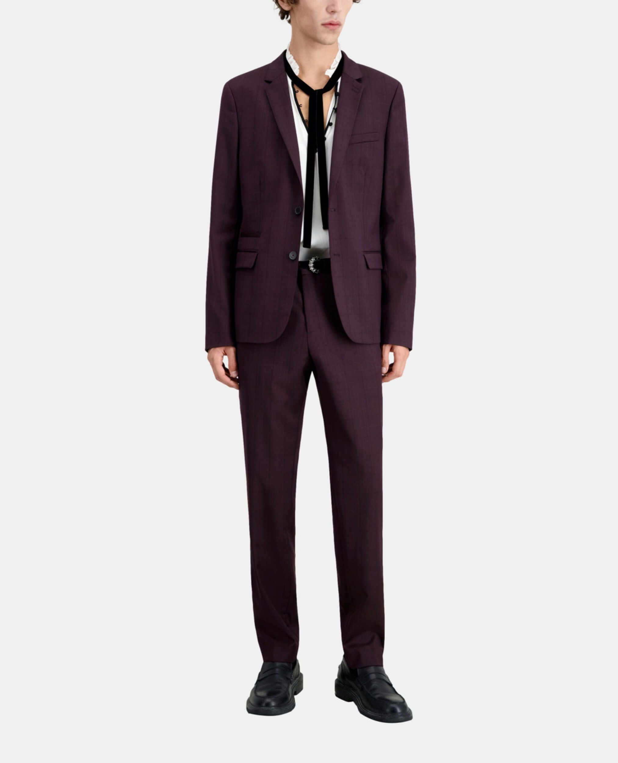 Burgundy checked wool suit jacket, BORDEAUX, hi-res image number null