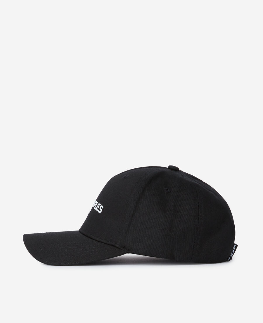 black cotton cap with white logo