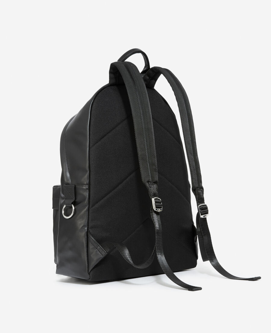 black leather backpack w/ front zipped pocket