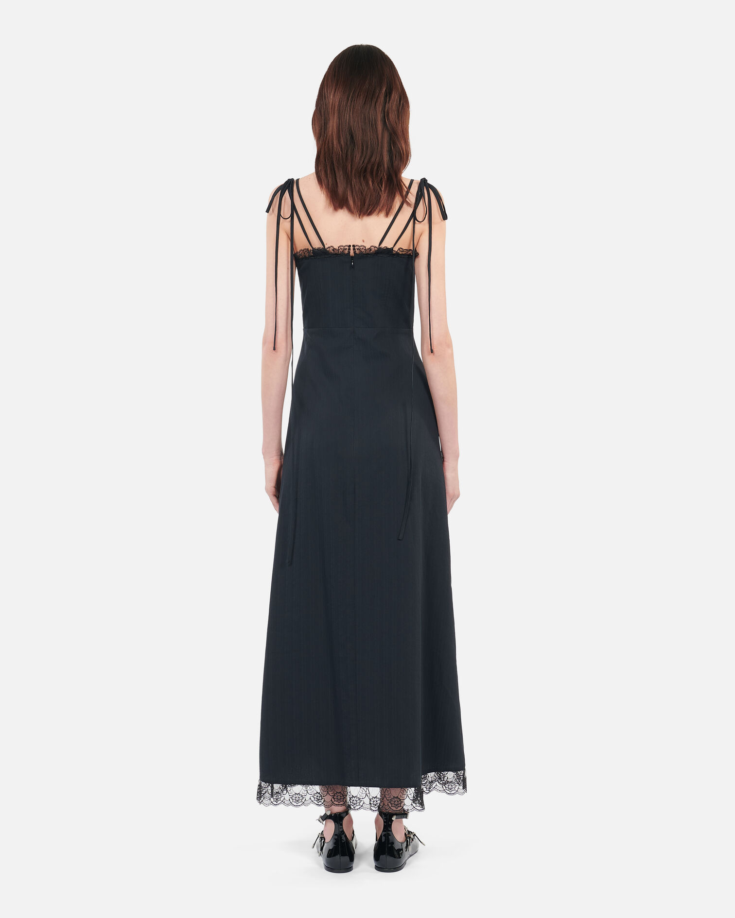 Long black dress with lace, BLACK, hi-res image number null