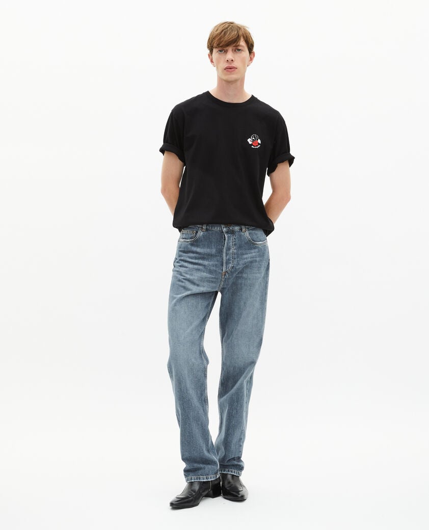 The Kooples HERREN BLACK t-shirt mit schwarzer totenkopfbeflockung