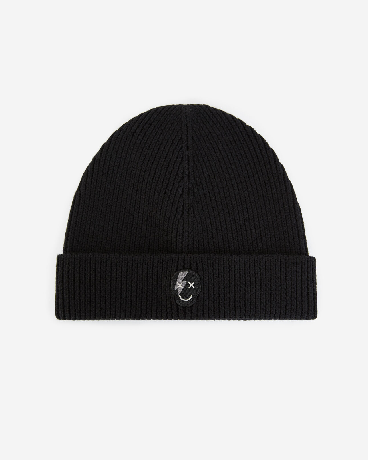 The Kooples MEN BLACK black wool beanie with skull badge