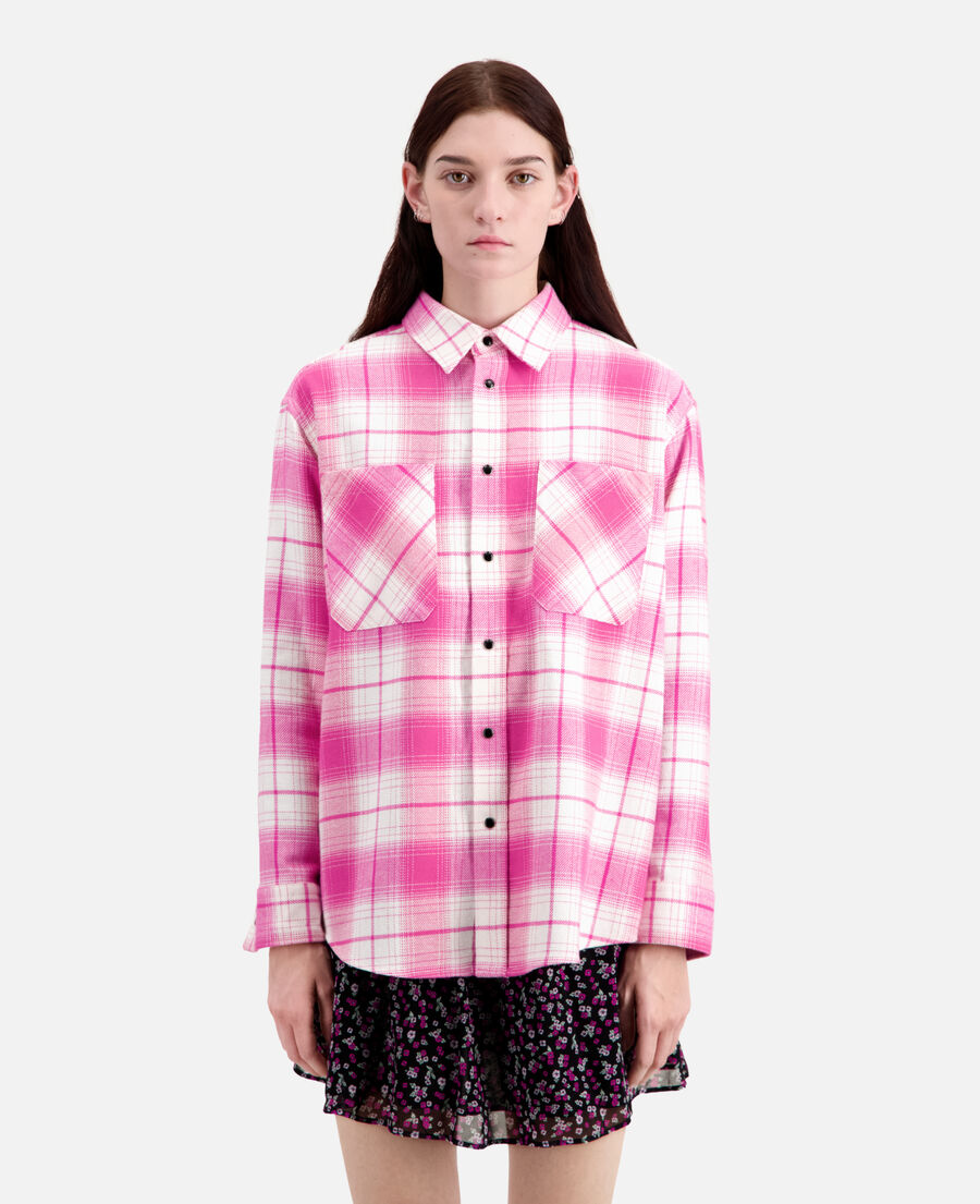 white and pink checkered overshirt