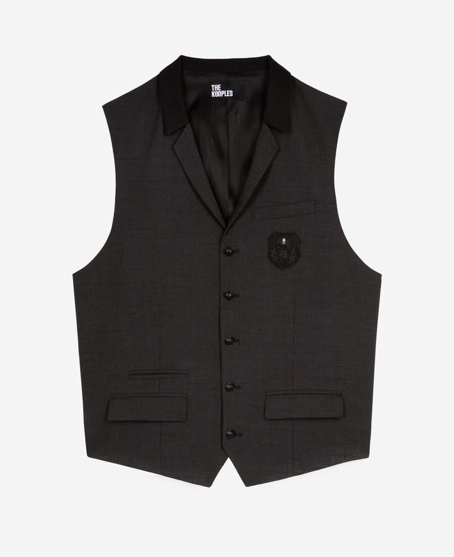 The Kooples HOMME BLACK GREY gilet de costume en laine mélangée micro carreaux noir