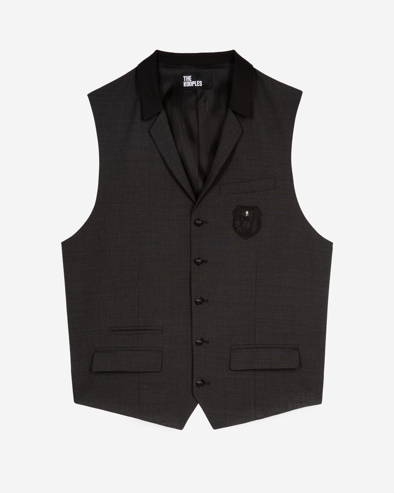 The Kooples HERREN BLACK GREY anzugweste aus wollgemisch mikrokaro schwarz