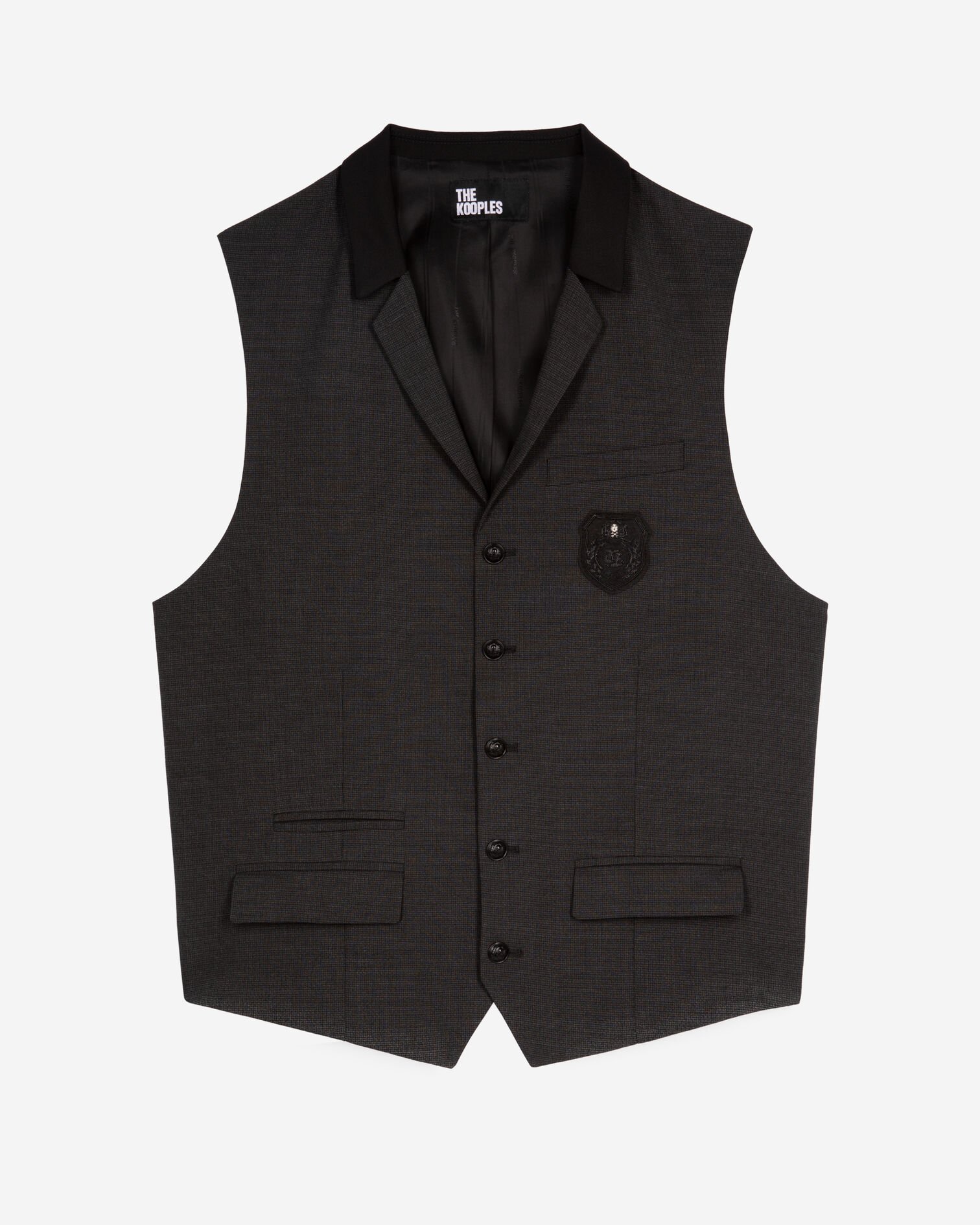 Black micro check wool blend suit vest, BLACK GREY, hi-res image number null