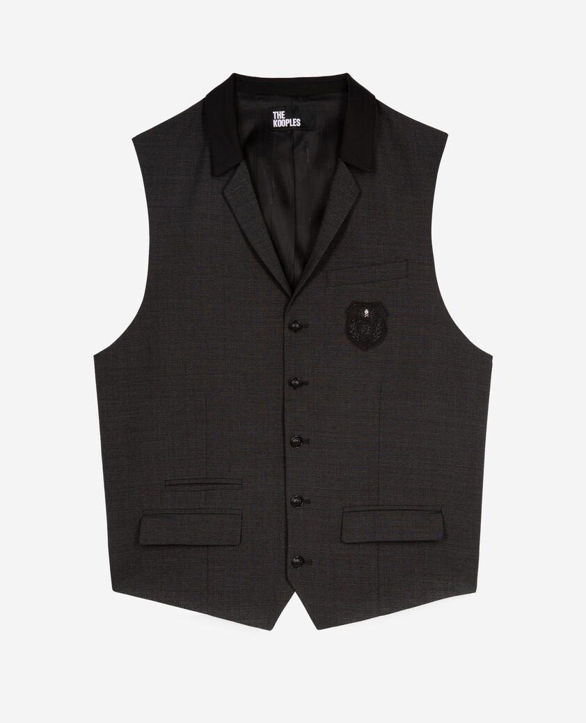 The Kooples H BLACK GREY black micro check wool blend suit vest