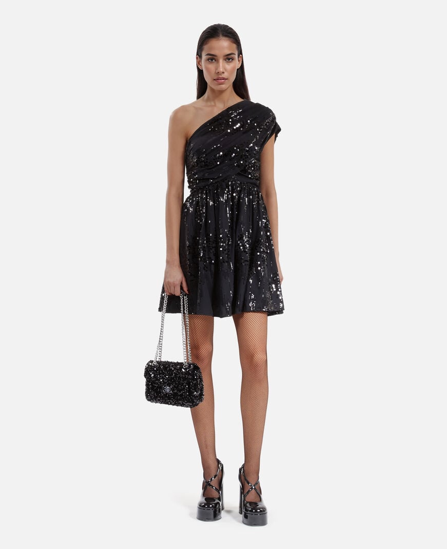 The Kooples FEMME BLACK robe courte à sequins effet drapé noire