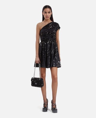 The Kooples FEMME BLACK robe courte à sequins effet drapé noire