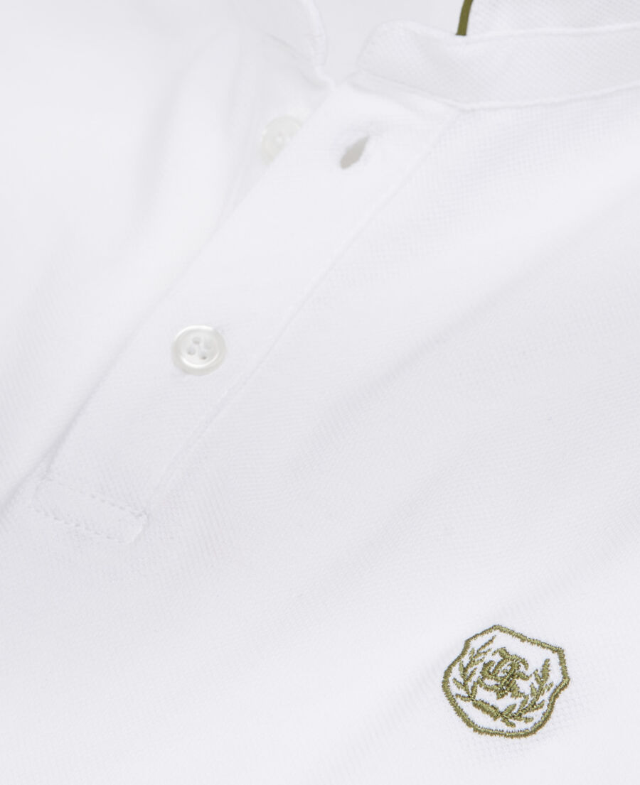 white embroidered polo w/ officer collar