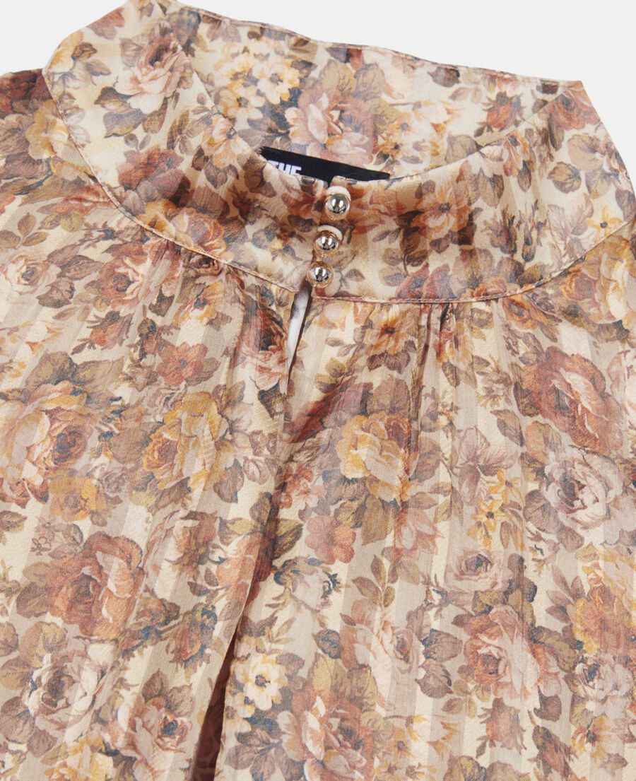 The Kooples FEMME CAMEL / BROWN top en soie imprim&eacute; fleuri