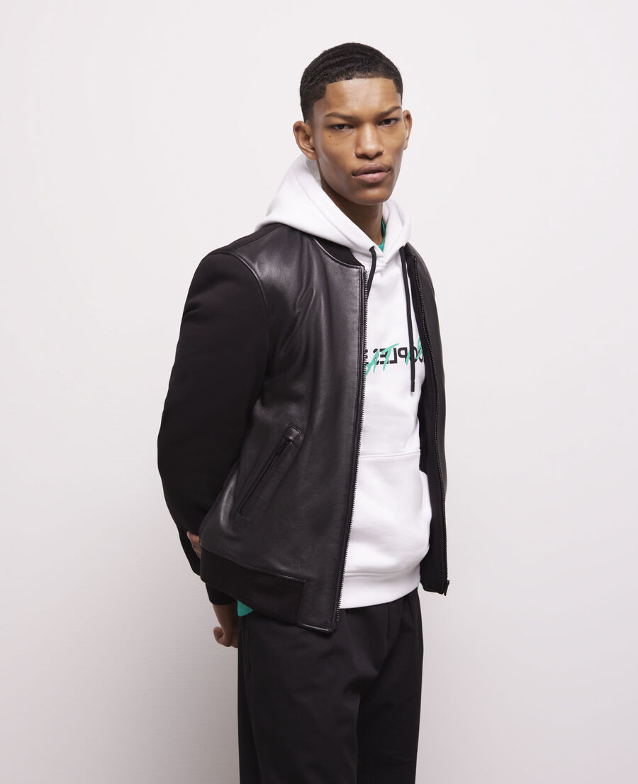 blouson détails cuir noir