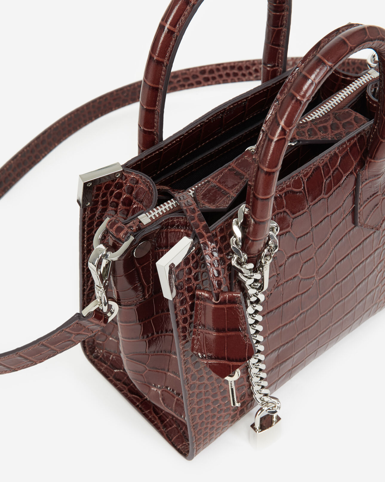 The Kooples WOMEN DARK BROWN croco-print ming bag in brown leather