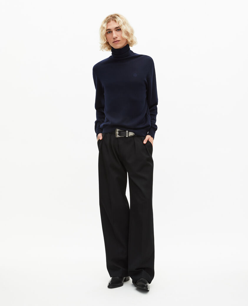 The Kooples HOMME NAVY pull col roulé en laine mérinos marine