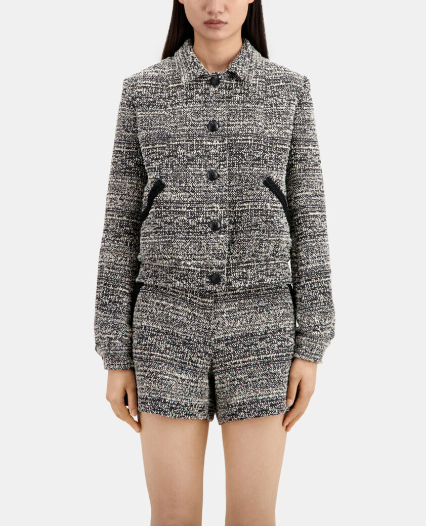 The Kooples FEMME BLACK WHITE veste en tweed noire et blanche